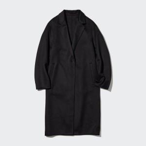 Abrigos Uniqlo Lana Blend Long Mujer Negras | 0941ZNBRW