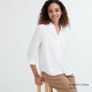 Blusa Uniqlo Rayon 3/4 Sleeve Mujer Blancas | 6837YPOEJ