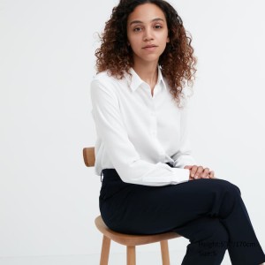 Blusa Uniqlo Viscose Long Sleeved (2021 Season) Mujer Blancas | 9462WIGHF