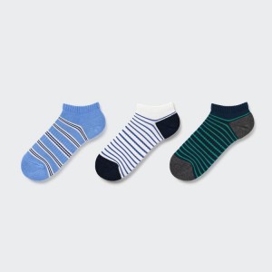 Calcetines Uniqlo A Rayas Corta (Three Pairs) Niños Azules Blancas Verde | 8604LXQOF