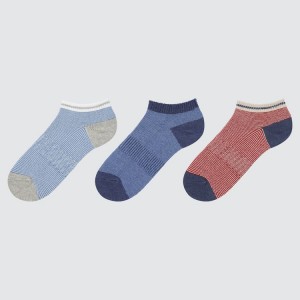 Calcetines Uniqlo Corta (Three Pairs) Niños Azules Rojas | 1689FQZUM