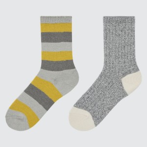 Calcetines Uniqlo Heattech A Rayas (Two Pairs) Niños Gris Amarillo | 4320KCULT