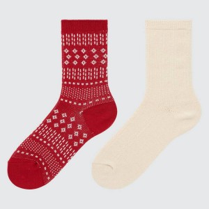 Calcetines Uniqlo Heattech Fair Isle Print (Two Pairs) Niños Rojas Beige | 4286VFJNQ