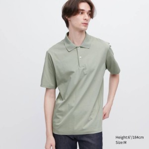 Camisa Polo Uniqlo Airism Corta Sleeve Hombre Verde | 8947QYBFD