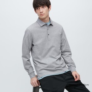 Camisa Polo Uniqlo Airism Long Sleeve Hombre Gris | 7035VQPGW