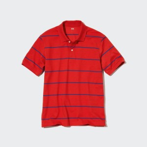 Camisa Polo Uniqlo Dry Piqué A Rayas Hombre Rojas | 8026RDTCO