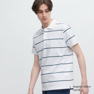 Camisa Polo Uniqlo Dry Piqué A Rayas Hombre Blancas | 7641BIVTE