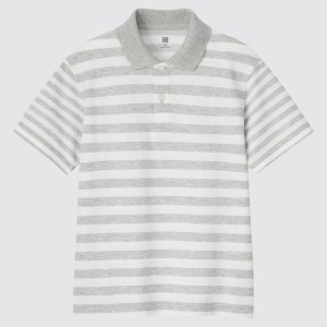 Camisa Polo Uniqlo Dry Piqué A Rayas Niños Gris | 5973VQATB