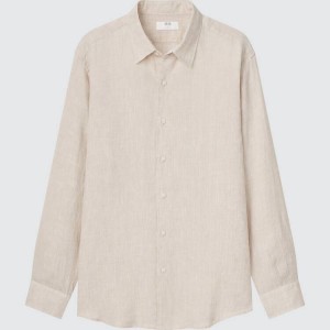 Camisas Uniqlo 100% Premium Linen Regular Fit (Regular Collar) Hombre Beige | 4190KFUES