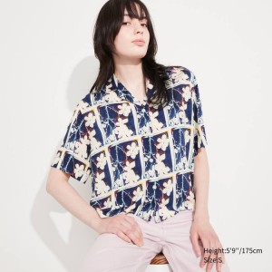 Camisas Uniqlo Andy Warhol Flowers Colección Ut Printed Open Collar Corta Sleeved Mujer Blancas | 8697LXSIY