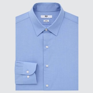 Camisas Uniqlo Easy Care Broadcloth Stretch Slim Fit (Regular Collar) Hombre Azules | 1834ZKVEI