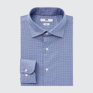 Camisas Uniqlo Easy Care Broadcloth Stretch Slim Fit (Semi-cutaway Collar) Hombre Azules | 6075NHJLI