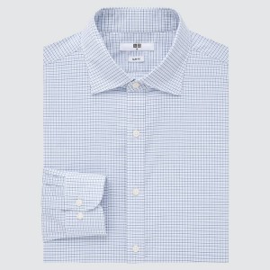 Camisas Uniqlo Easy Care Checked Stretch Slim Fit (Semi-cutaway Collar) Hombre Azules | 7901YUXFD