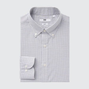 Camisas Uniqlo Easy Care Stretch Slim Fit Checked (Button-down Collar) Hombre Marrones | 2765ACDPI