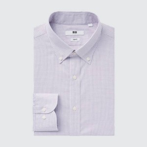 Camisas Uniqlo Easy Care Stretch Slim Fit Checked (Button-down Collar) Hombre Moradas | 8145CLGEJ