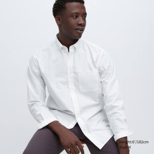 Camisas Uniqlo Extra Fine Algodon Broadcloth Printed (Button-down Collar) Hombre Blancas | 5962LDNAE