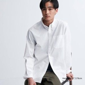 Camisas Uniqlo Extra Fine Algodon Broadcloth Long Sleeve Hombre Blancas | 8152TXAKU