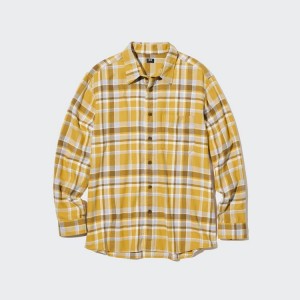 Camisas Uniqlo Flannel Checked Regular Fit (Regular Collar) Hombre Amarillo | 1592FIKOV