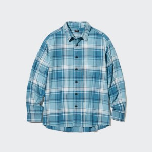 Camisas Uniqlo Flannel Checked Regular Fit (Regular Collar) Hombre Azules | 7859GPFKI