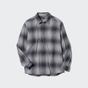 Camisas Uniqlo Flannel Regular Fit Checked (Regular Collar) Hombre Gris | 3726AJXNY