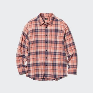 Camisas Uniqlo Flannel Regular Fit Checked (Regular Collar) Hombre Rosas | 1698AREHI