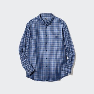 Camisas Uniqlo Flannel Regular Fit Checked (Button-down Collar) Hombre Azules | 7415ULESP