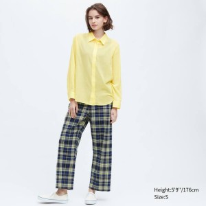 Camisas Uniqlo Ines De La Fressange Sheer Algodon Relaxed Fit Long Sleeved Mujer Amarillo | 8490KNBOH