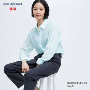 Camisas Uniqlo Ines De La Fressange Sheer Embroidered Long Sleeved Mujer Azules | 8306DNAFQ