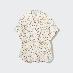 Camisas Uniqlo Printed Corta Sleeved Mujer Blancas | 6128BNEQI