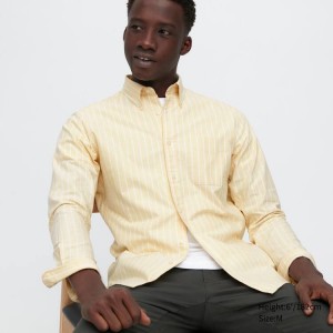 Camisas Uniqlo Slim Fit A Rayas Oxford Hombre Amarillo | 7826ZNQKG