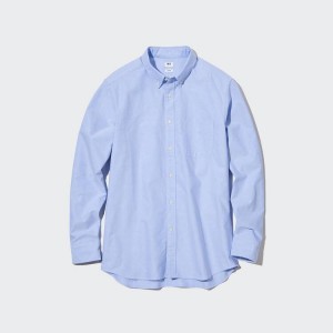 Camisas Uniqlo Slim Fit Oxford (Button-down Collar) Hombre Azules | 3684UAKWY