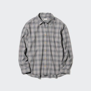 Camisas Uniqlo Soft Brushed Checked Long Sleeved Mujer Gris | 7541THPWU