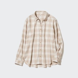 Camisas Uniqlo Soft Brushed Checked Long Sleeved Mujer Beige | 2879TXCHB