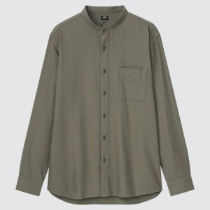 Camisas Uniqlo Soft Twill Regular Fit (Grandad Collar) Hombre Verde Oliva | 0418CVTDW