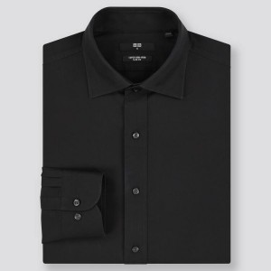 Camisas Uniqlo Super Non-iron Slim Fit Semi-cutaway Collar (2020 Season) Hombre Negras | 8025CHFXR