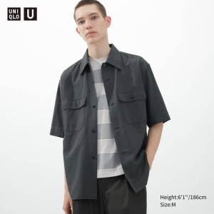 Camisas Uniqlo U Casuales Fit Corta Sleeved Trabajo Hombre Gris | 8105NRALZ