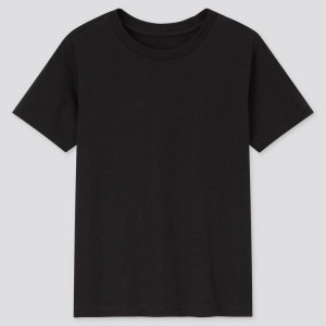 Camiseta Uniqlo 100% Algodon Colour Crew Neck (2021 Season) Niños Negras | 8947SMRVZ