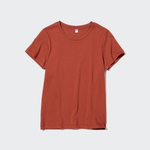 Camiseta Uniqlo 100% Supima Algodon Crew Neck Corta Sleeved Mujer Rojas | 7185HZTPL