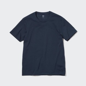 Camiseta Uniqlo 100% Supima Algodon Crew Neck Hombre Azul Marino | 5601JKRUM