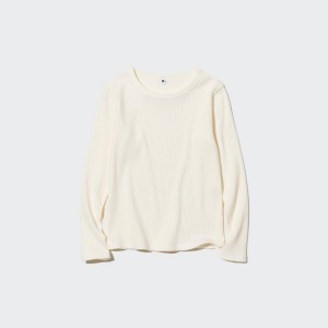 Camiseta Uniqlo Acanalado Long Sleeved Niños Blancas | 7385EJTCX