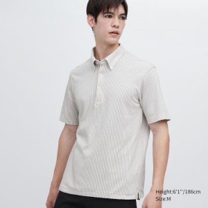 Camiseta Uniqlo Airism A Rayas (Button-down Collar) Hombre Gris | 9637FDSTW