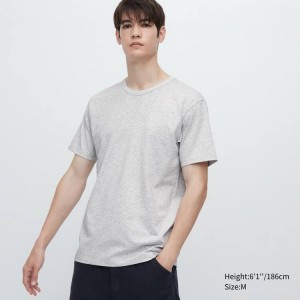 Camiseta Uniqlo Airism Algodon Crew Neck Corta Sleeved Hombre Gris | 4057GACFP