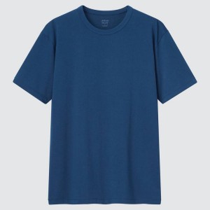 Camiseta Uniqlo Airism Algodon Crew Neck Hombre Azules | 2409UCJAO