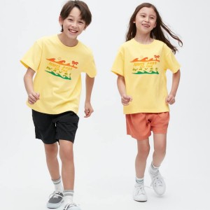 Camiseta Uniqlo Airism Algodon Estampadas Corta Sleeved Niños Amarillo | 8304XCADQ