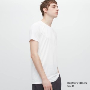 Camiseta Uniqlo Airism Crew Neck Corta Sleeved Hombre Blancas | 4530KUFRG