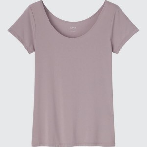 Camiseta Uniqlo Airism Scoop Neck Mujer Marrones | 8231FKECX