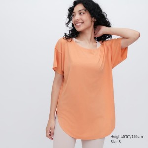 Camiseta Uniqlo Airism Seamless Barco Neck Longline Corta Sleeved Mujer Naranjas | 7432FZLCH