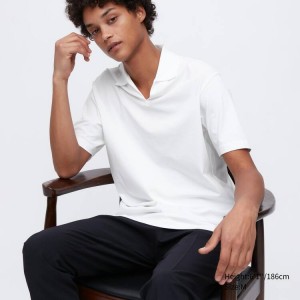 Camiseta Uniqlo Airism (Skipper Collar) Hombre Blancas | 2549EGKXV