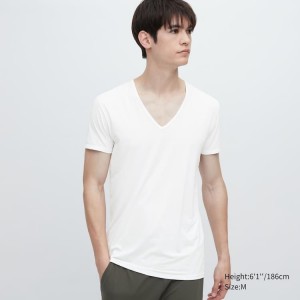 Camiseta Uniqlo Airism V Neck Corta Sleeved Hombre Blancas | 7641BRWSF