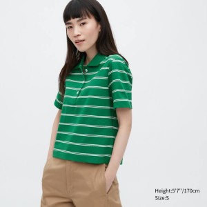 Camiseta Uniqlo Cropped Relaxed Fit A Rayas Mujer Verde | 1690ZIAHD